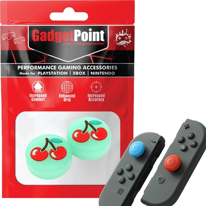 Gadgetpoint - Thumb Grips voor Nintendo Switch Joy-Con Controllers - Gaming Thumbgrips - Performance Anti-Slip Thumbsticks - Bescherming Accessoires - Fruit - Kers groen
