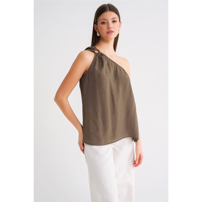Asymmetrische Kraag Accessoire Gedetailleerde Top