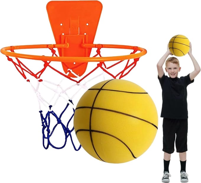 Stille basketbalset - Mini basketbalring - Binnen oefenen - Geruisloos ontwerp - 11 inch - Geel