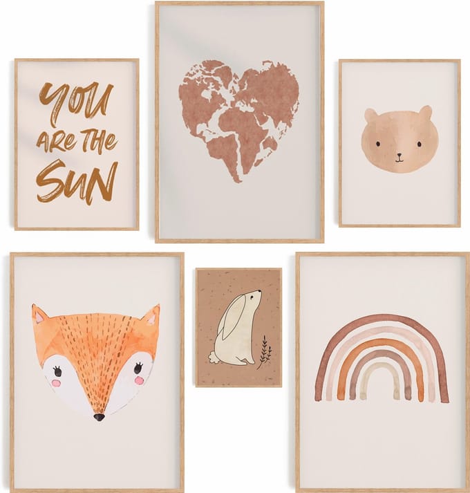 Babykamer posters - 6 stuks - Poster collage - Gallery Wall - Kinderkamer