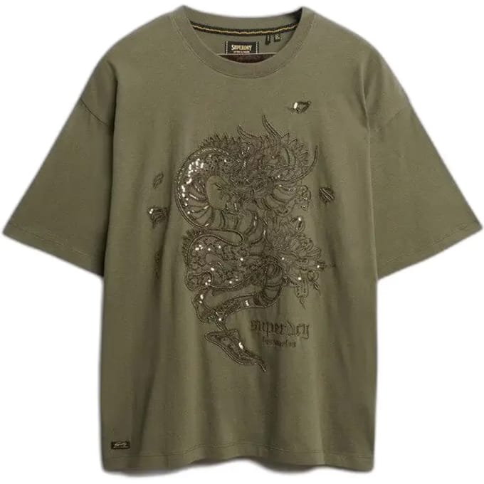 Superdry Tattoo Versierd Oversized T-shirt Green Grootte: 40