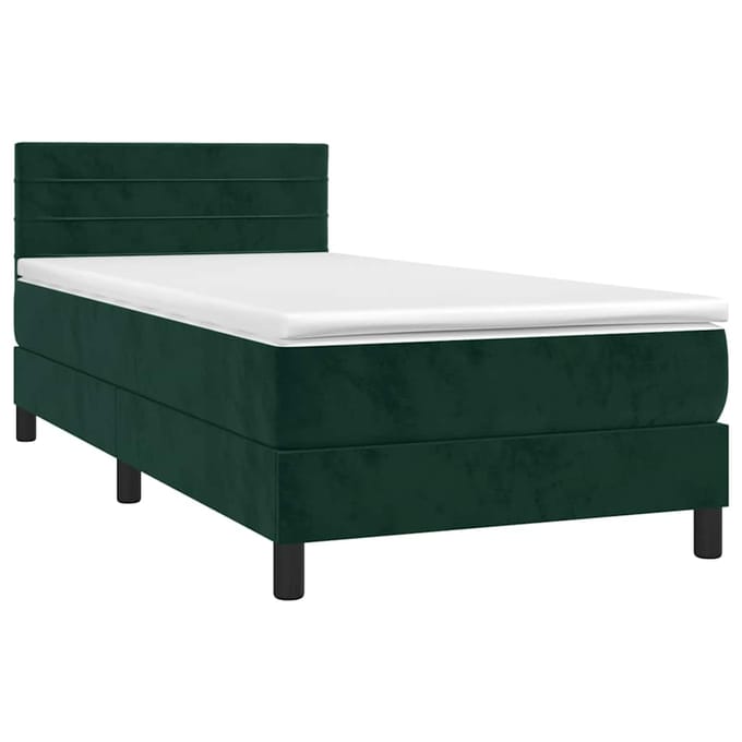 vidaXL - Boxspring - met - matras - en - LED - fluweel - donkergroen - 100x200 - cm