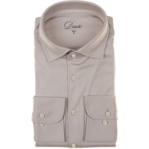 Desoto Luxury Overhemd Uni Solid Color Two-Ply Cotton Luxury Collar Light Taupe / male