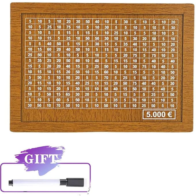 1000/2000/3000/5000 Euro Spaarpot Houten Spaarpot met Herbruikbare Spaarpot met Spaardoel en Cijfervakken brown