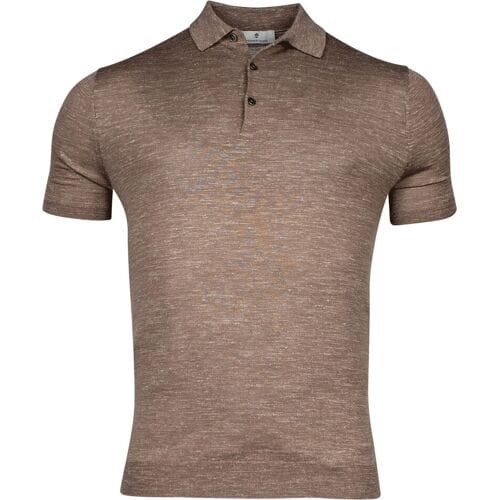 Thomas Maine Polo Pullover Short Sleeve Single Knit Merino Linnen Zijde Honey Brown / male