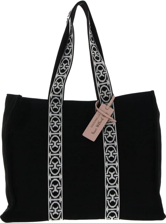 COCCINELLE Schoudertas Never Without Bag Ribbon Handbag Canvas Fabric Noir Zwart