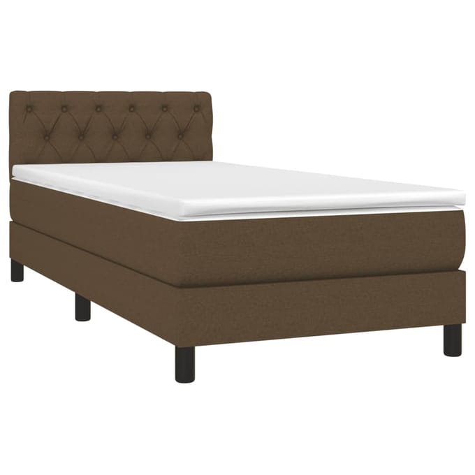 vidaXL - Boxspring - met - matras - en - LED - stof - donkerbruin - 80x200 - cm