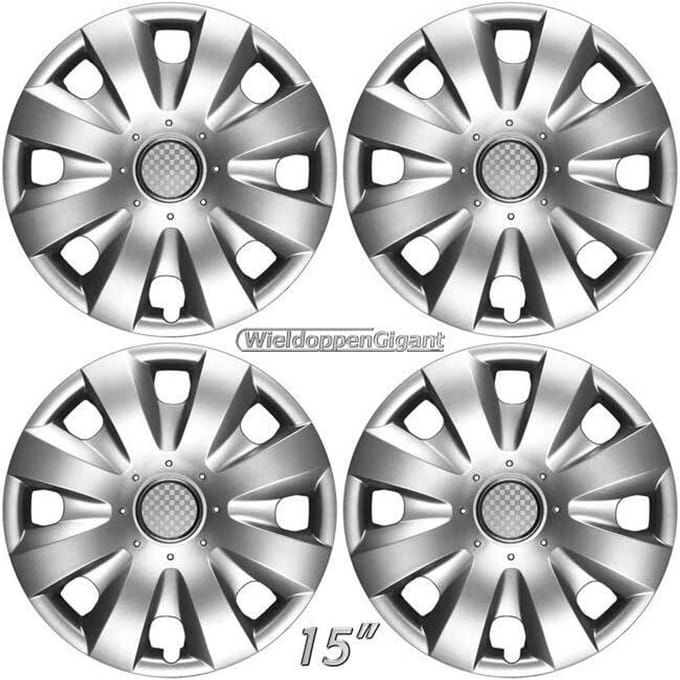 Wieldoppen set 15" passend voor VW VOLKSWAGEN CADDY 2003- zilver + chroom ring. Set a 4 stuks (0321)