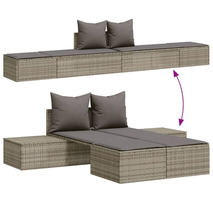 vidaXL - Ligbed - 2-persoons - met - kussens - poly - rattan - grijs