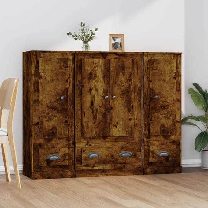 vidaXL - Hoge - kasten - 3 - st - bewerkt - hout - gerookt - eikenkleurig