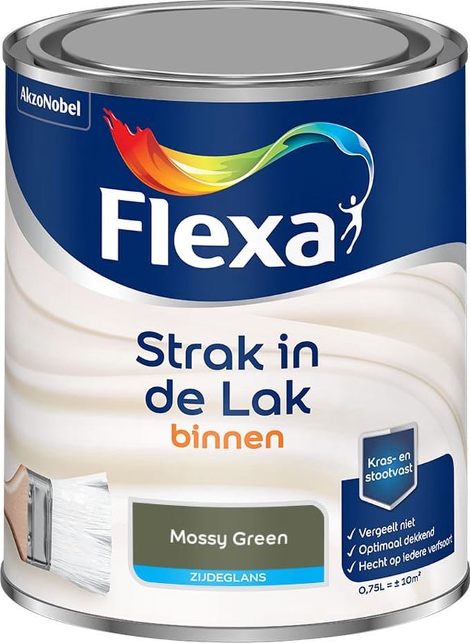 Flexa - Strak In De Lak Binnenlak Zijdeglans - Mossy Green - Mengverf - 750 Ml