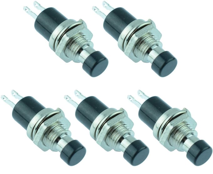 Drukknopschakelaar - Momentary schakelaar - Elektronica projecten - SPST normaal open - 7mm inbouw - Zwart