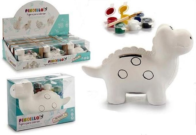 Pincello Spaarpot dino - 12 x 17 cm - DIY/knutselen - keramiek - inclusief stiften