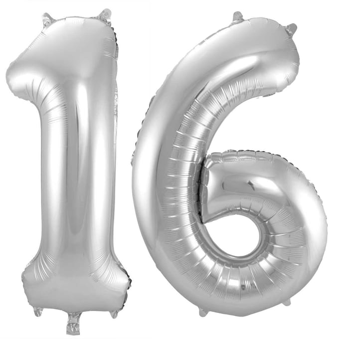 Folieballon 16 jaar - Zilver - 86 cm