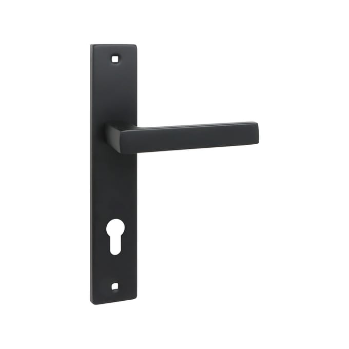 Moderne Rando deurklink op schild, 90mm, mat zwart aluminium/staal