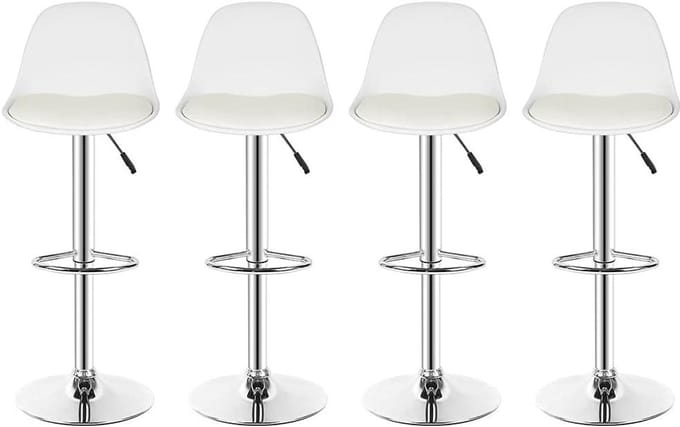 Barkrukken Set - Krukken Hoog - Bar Keuken - In hoogte verstelbaar - 83-103 cm - Wit