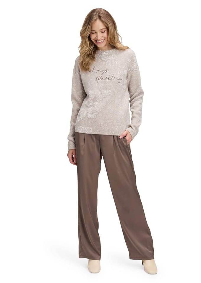 Tricot pullover met glanzende pluisdetails - beige - Gr. 48 van Goldner Fashion