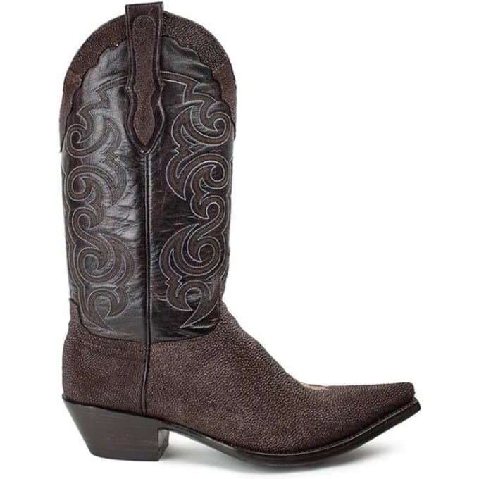 Texas Chocolate Cuervo Bruin Heren Spitse Cowboy Laarzen Cubaanse hak Lederen zool