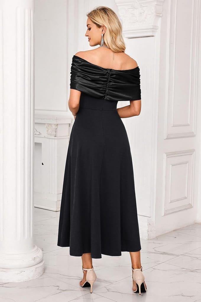 Avondjurk dames off-shoulder met ruches A-lijn elegante jurk