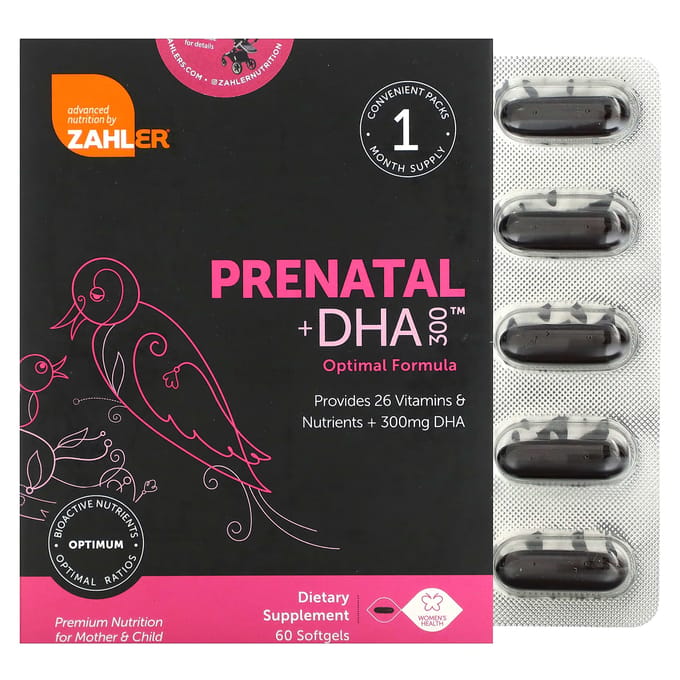 Zahler, Prénatal + DHA 300, 60 gélules molles