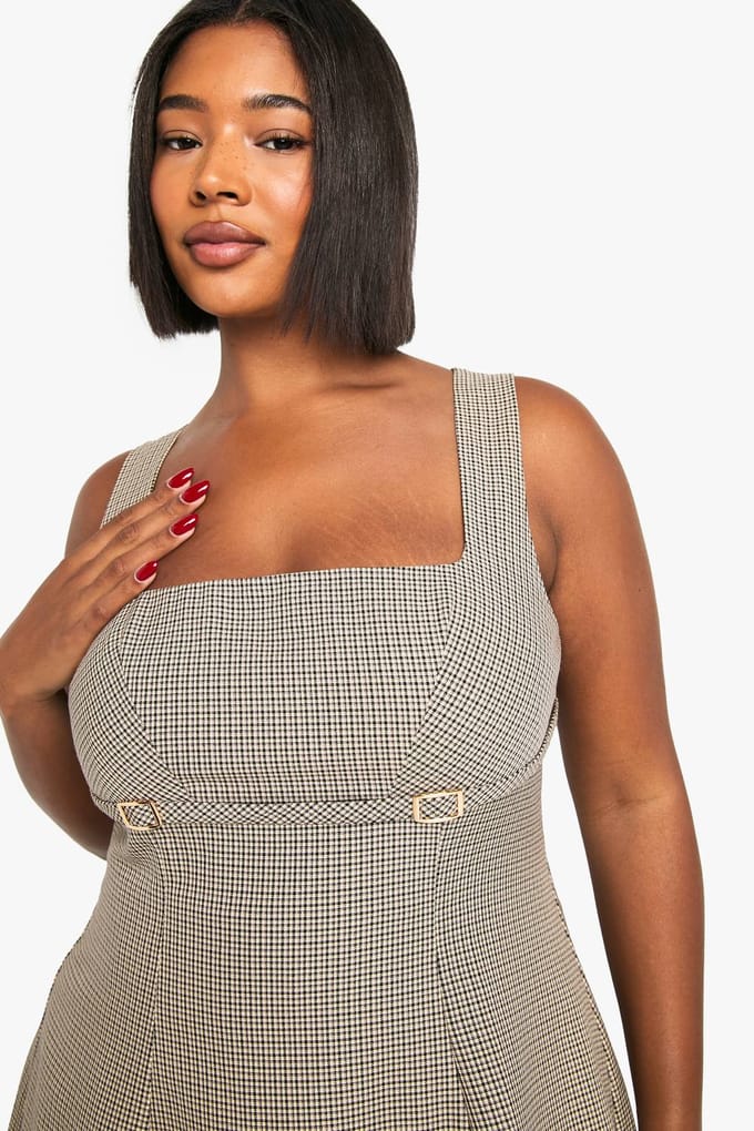 boohoo Dames Plus gesp detail check skater | Steen | Maat: 44