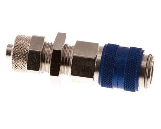Vernikkeld Messing DN 5 Blauw Luchtkoppeling Snelkoppeling 6x8 mm Push-On Schotkoppeling Double Shut-Off - CLS5-NB-BN-BLU-SV-6