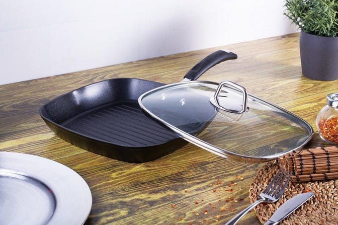 Berlinger Haus - 6130 - Grillpan - 28cm - zwart - +deksel - professioneel