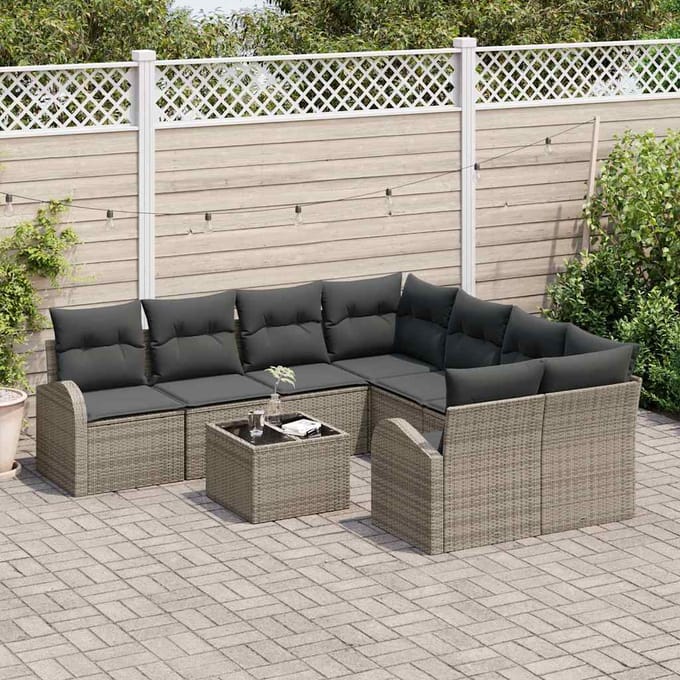 vidaXL - Tuinbank - Set - 9 - st - Grijs - poly - rattan