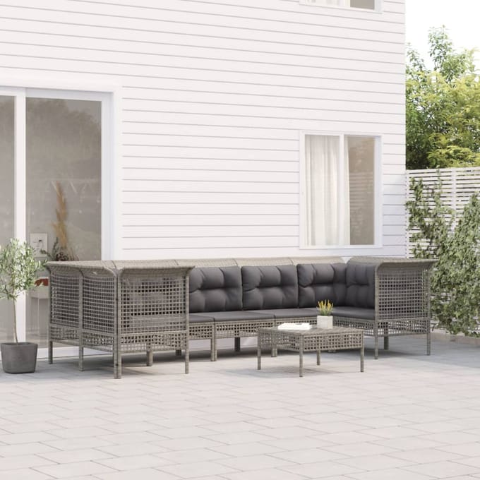 vidaXL - 8-delige - Loungeset - met - kussens - poly - rattan - grijs