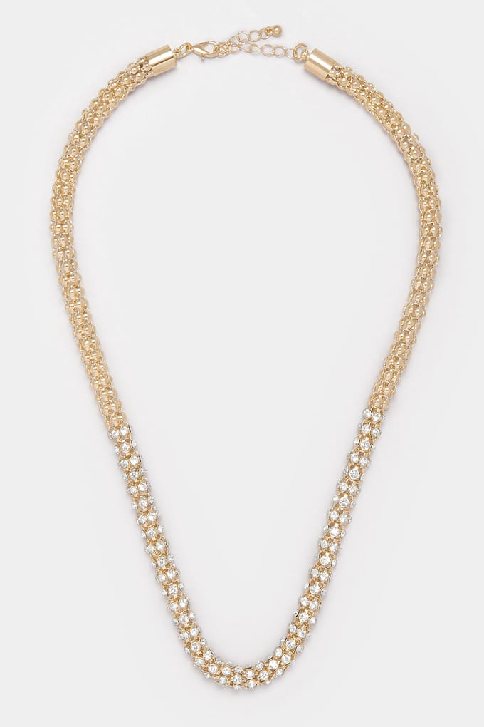 Yours Goudkleurige Strass Touwkettingsize One Size
