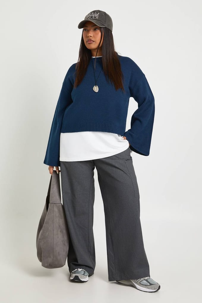 boohoo Dames Plus Ronde Hals Trui | Navy | Maat: 24