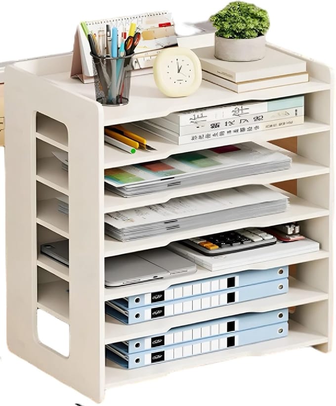 Papierplanken Bureau - Documenten Organizer - Kantoor School - Ruimtelijke Indeling - 44.5 x 30 x 39.7 cm - Wit