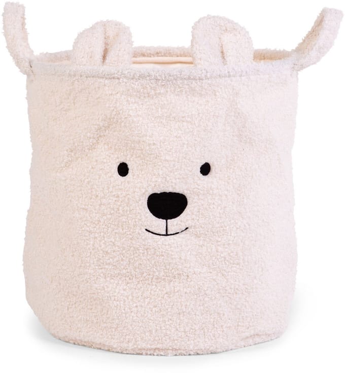 Childhome Teddy Opbergmand 40 x 40 x 40 cm - Speelgoedmand in Zachte Teddystof met Berenoortjes - Ook als Wasmand Babykamer of Decoratie - Stevige Binnenvoering - Lichtgewicht - Ecru