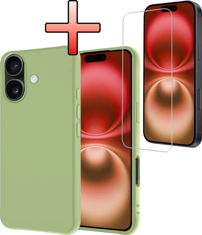 Hoesje - Met Screenprotector - Geschikt voor Apple iPhone 16 Plus - Sterk & Shockproof - Back Cover - Siliconen Case - Telefoon Hoes - Groen