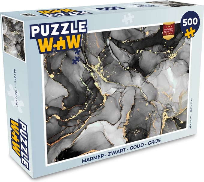Puzzel Marmer - Zwart - Goud - Grijs - Legpuzzel - Puzzel 500 stukjes