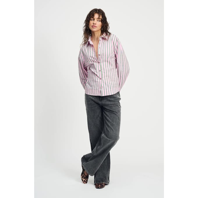 POM Amsterdam Blouse - Striped Poplin Rose Pink Größe: 34 | Longsleeves Outlet | Damen | Rosa