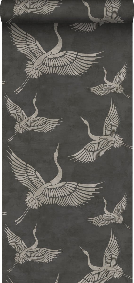 ESTAhome behang kraanvogels donkergrijs - 53 cm x 10.05 m - 139334