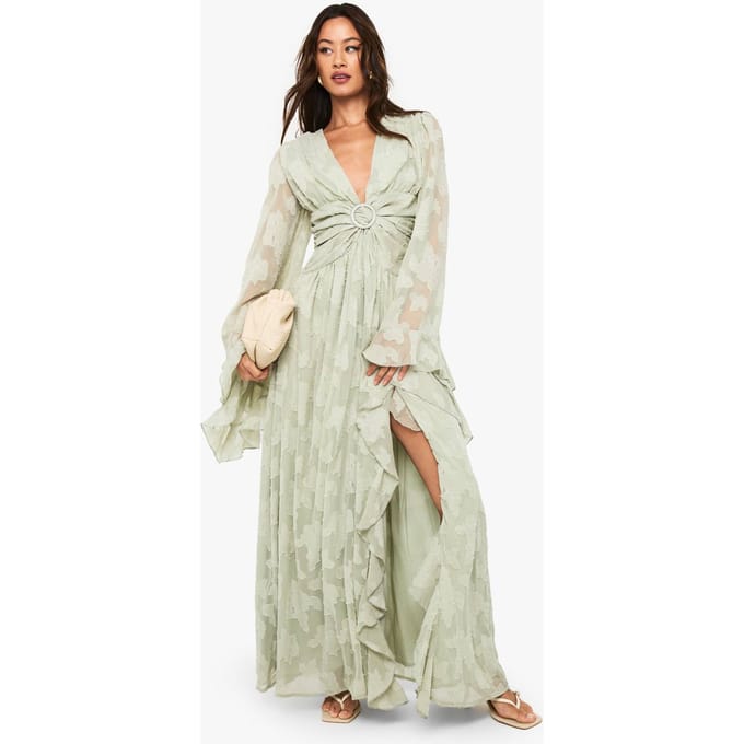 boohoo Dames Lange Gestructureerde Maxi-jurk met Uitsnijdingen | Verstandig | Maat: 38