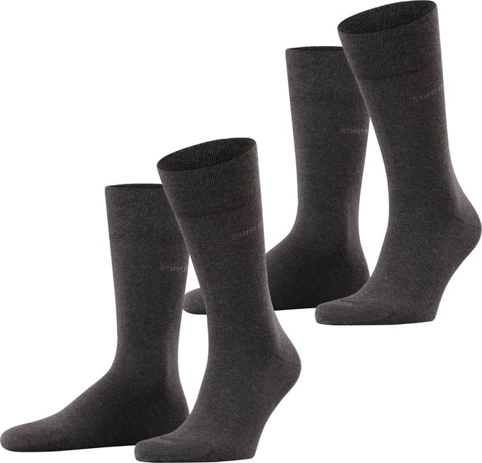Esprit Basic Easy 2-Pack drukvrije comfort tailleband katoen multipack sokken heren grijs - maat 43-46