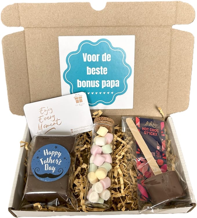 Bonus papa choco mini brievenbus cadeau - Vaderdag - chocolade - marshmallows - stiefvader