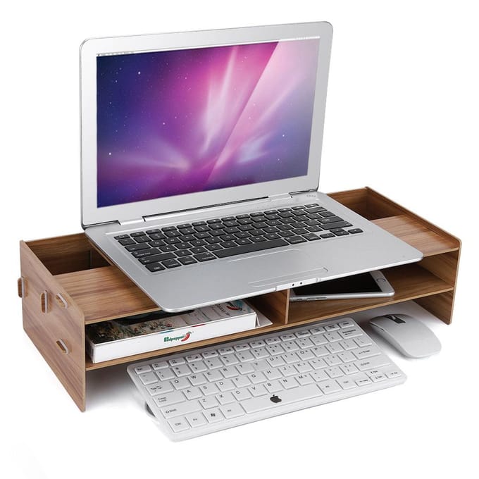 Monitorstandaard Computer Bureau Laptop Plank Bureau Tafel Beugel Houder Opbergrek(Kersenhout) beige