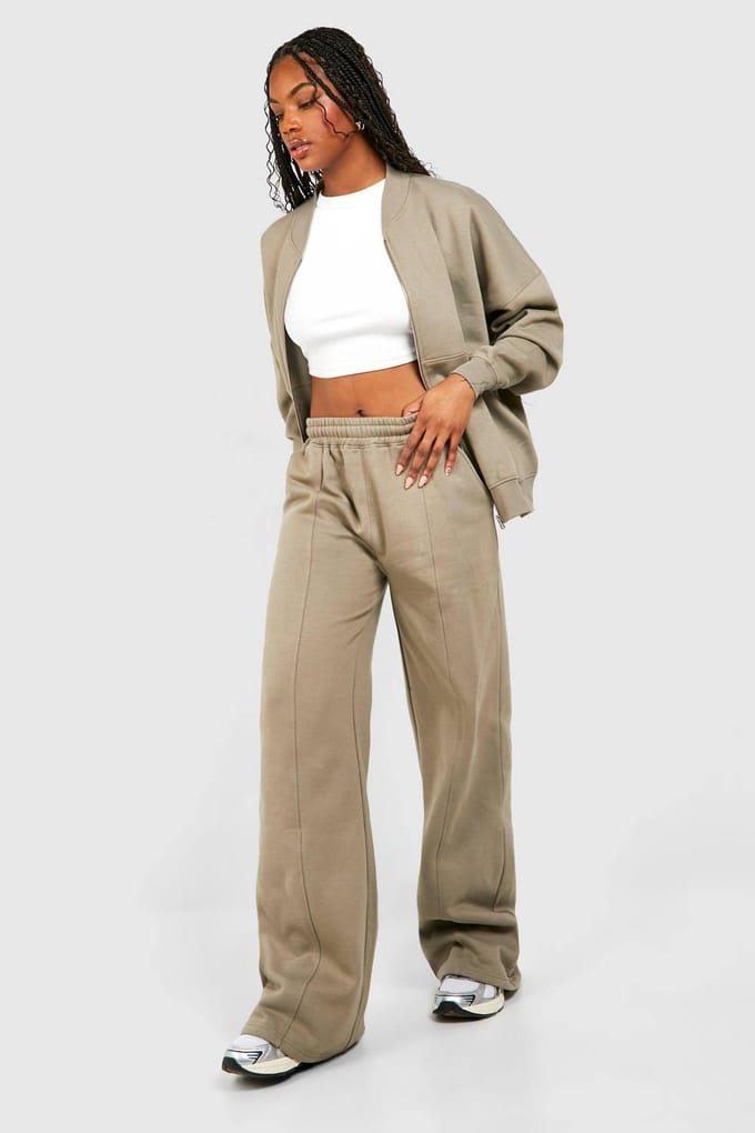 boohoo Dames Tall Zip Through Bomber Straight Leg Trainingspak | Khaki | Maat: 14