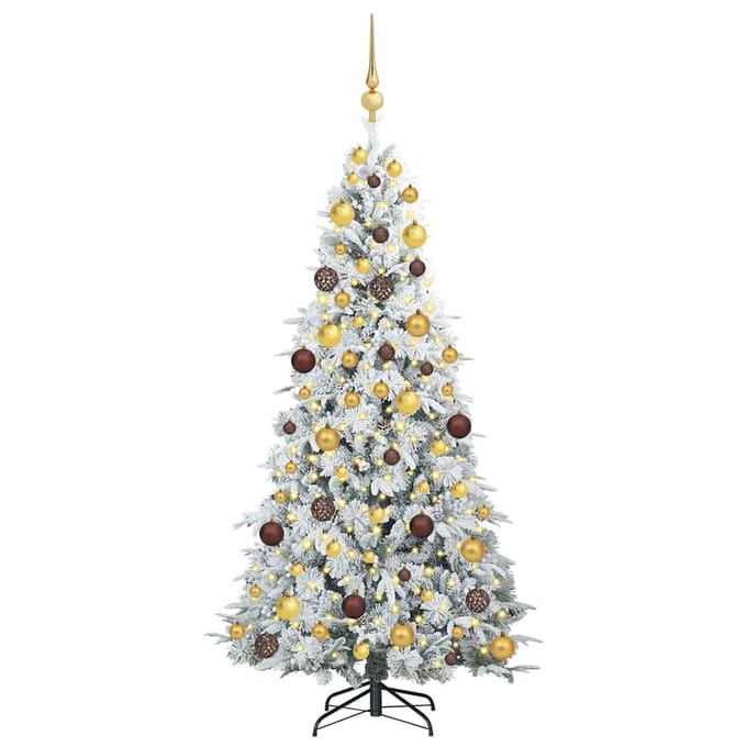 vidaXL - Kunstmatige - Hinged - Kerstboom - met - 300 - LED - Wit - 180 - cm - PE - en - PVC