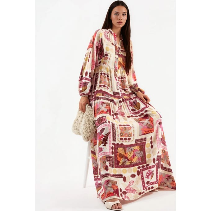 V-hals Patroon Maxi Jurk