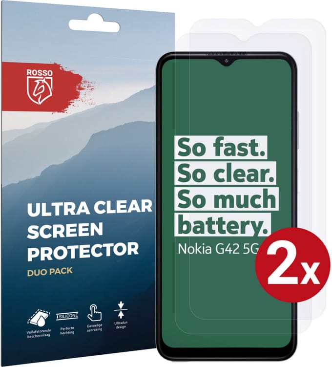 Rosso Screen Protector Ultra Clear Duo Pack Geschikt voor Nokia G42 | TPU Folie | Case Friendly | 2 Stuks