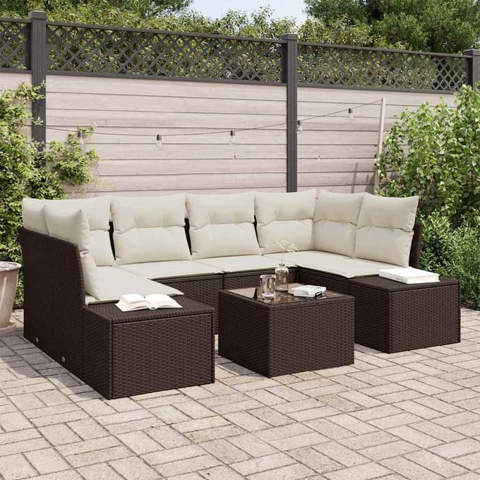 vidaXL - Tuinbank - Set - 7 - st - Bruin - poly - rattan