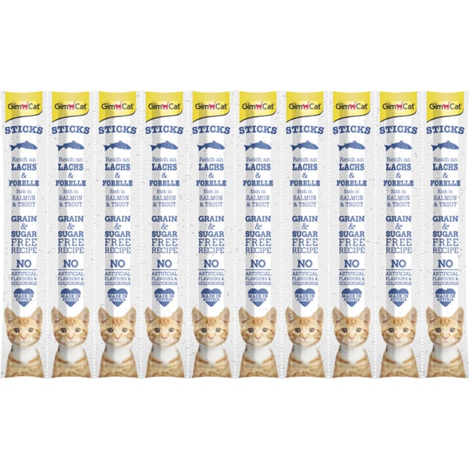10 Stuks GimCat Sticks Zalm en Forel Kattensnacks