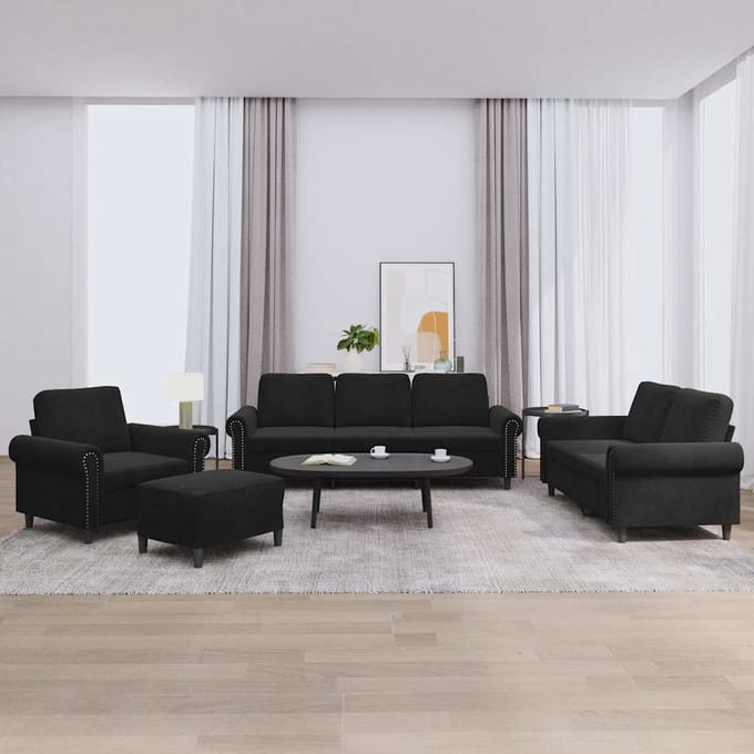 vidaXL - 4-delige - Loungeset - met - kussens - fluweel - zwart