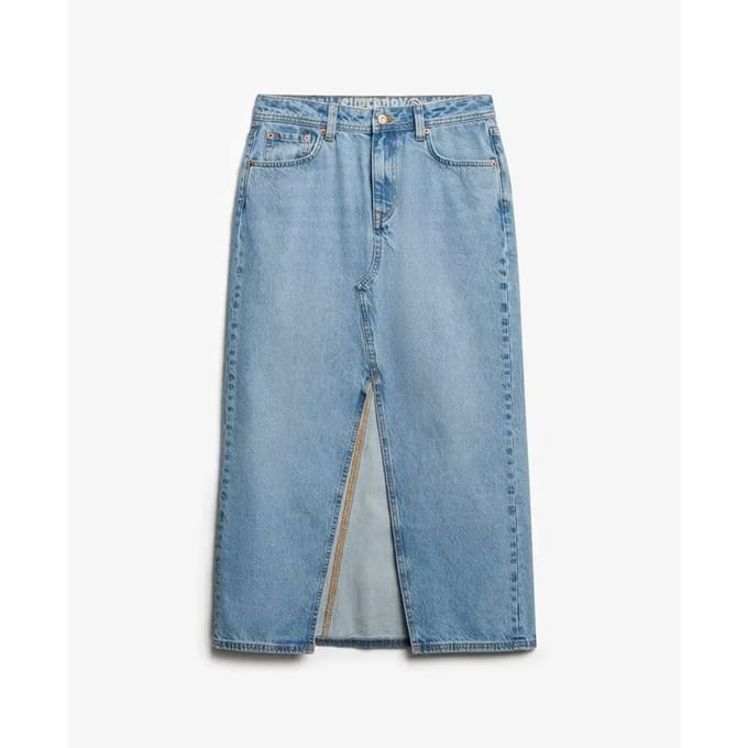 Superdry - Denim maxirok met split - Dames - Rokken