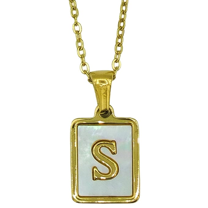 Initiaal Ketting - Letter S in Parelmoer hanger - Premium staal goud